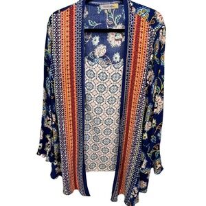 Figuerca & Flower Plus Size Blue Floral Faux 2 Piece Bell Sleeve Top Size 2X